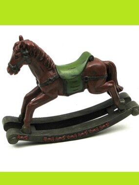 Wooden looking Stone Resin TOY Rocking Horse **9" wide by 7 1/4" tall** TOY 0297